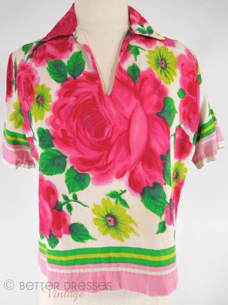 60s Cotton Top With Roses