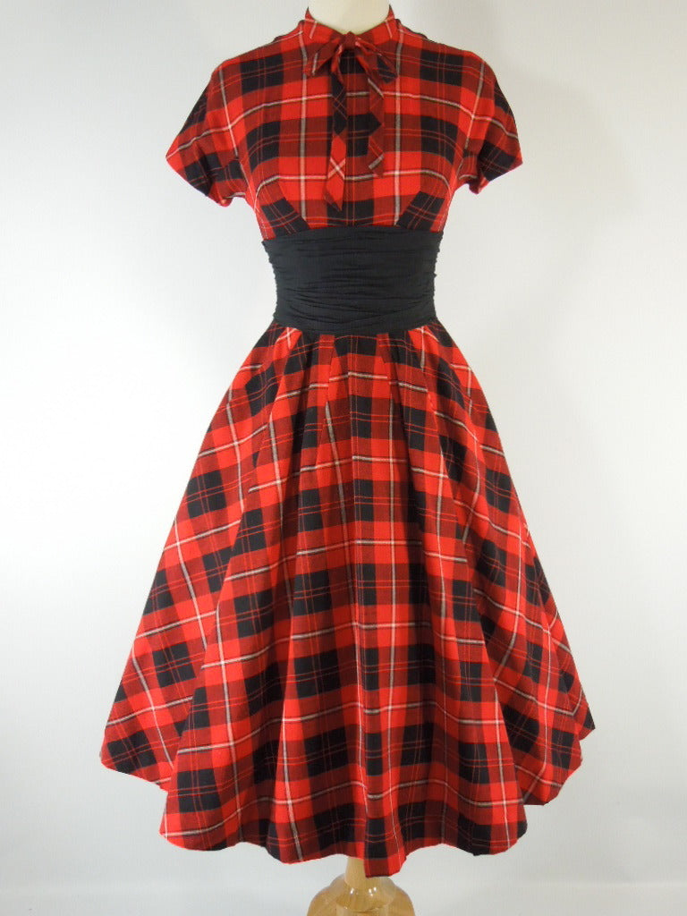 Vintage 50s Red Plaid Dress & Jacket Set Mam'selle Betty Carol