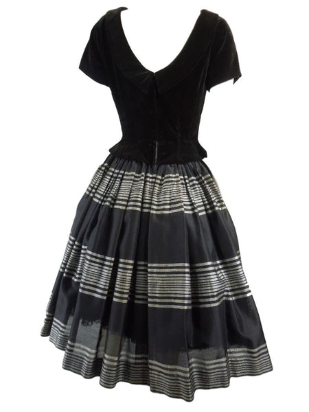 1940s 1950s new Look Black Velvet and Metallic Dress