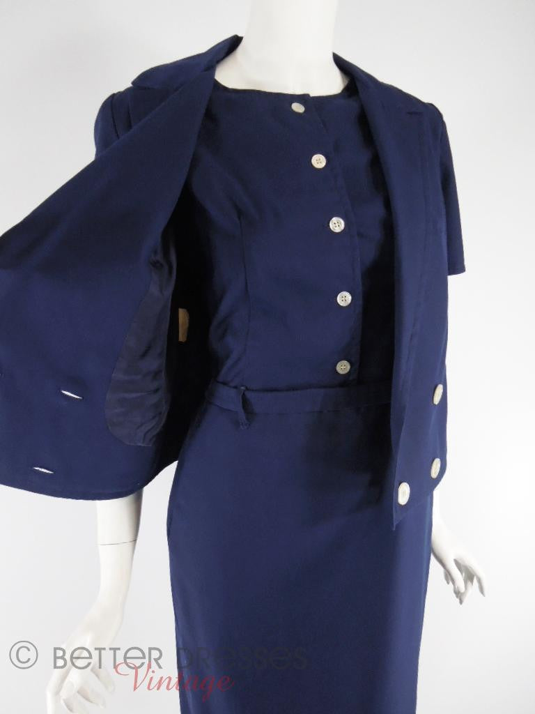 60s Navy Blue Dress + Jacket Set - jacket held open