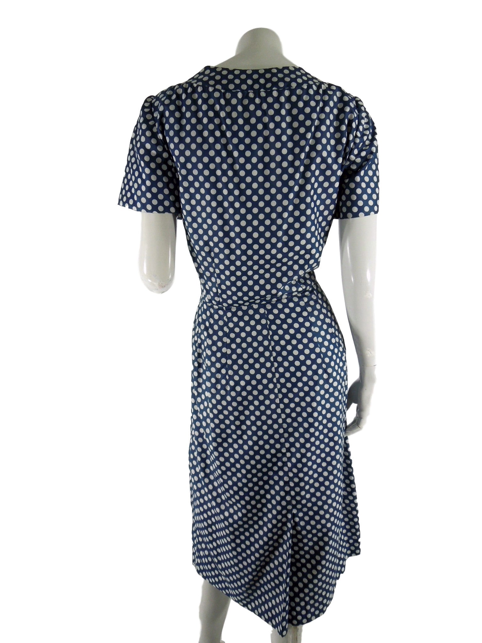 Vintage 50s 60s short sleeve navy silk dress with white polka dots - medium Better Dresses Vintage Vintage 50s 60s short sleeve navy silk dress with white polka dots - medium Better Dresses Vintage