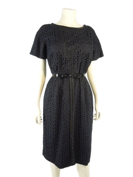 50s Black Eyelet Sheath Dress