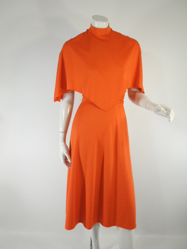 Vintage 70s Disco Dress & Capelet in Orange by Lorrie Deb - sm Better Dresses Vintage Vintage 70s Disco Dress & Capelet in Orange by Lorrie Deb - sm Better Dresses Vintage