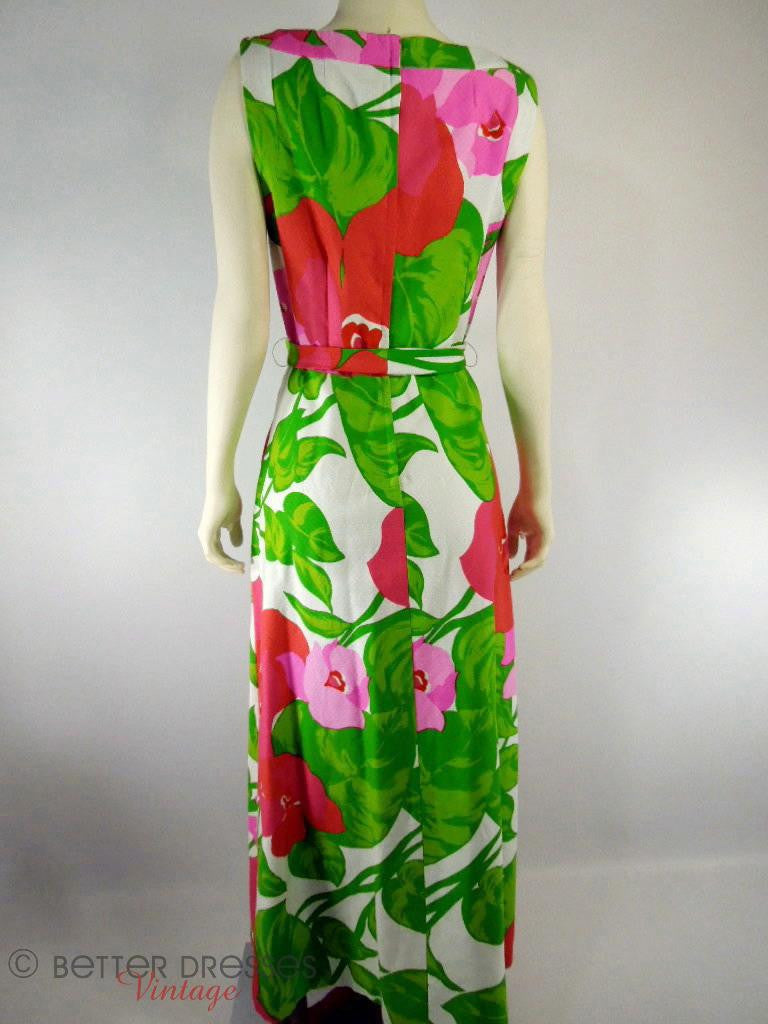 vintage hawaiian dresses Vintage 60s 70s Hawaiian Dress Maxi in Cotton by Malia Honolulu Green Fuchsia White Floral – Better Dresses Vintage