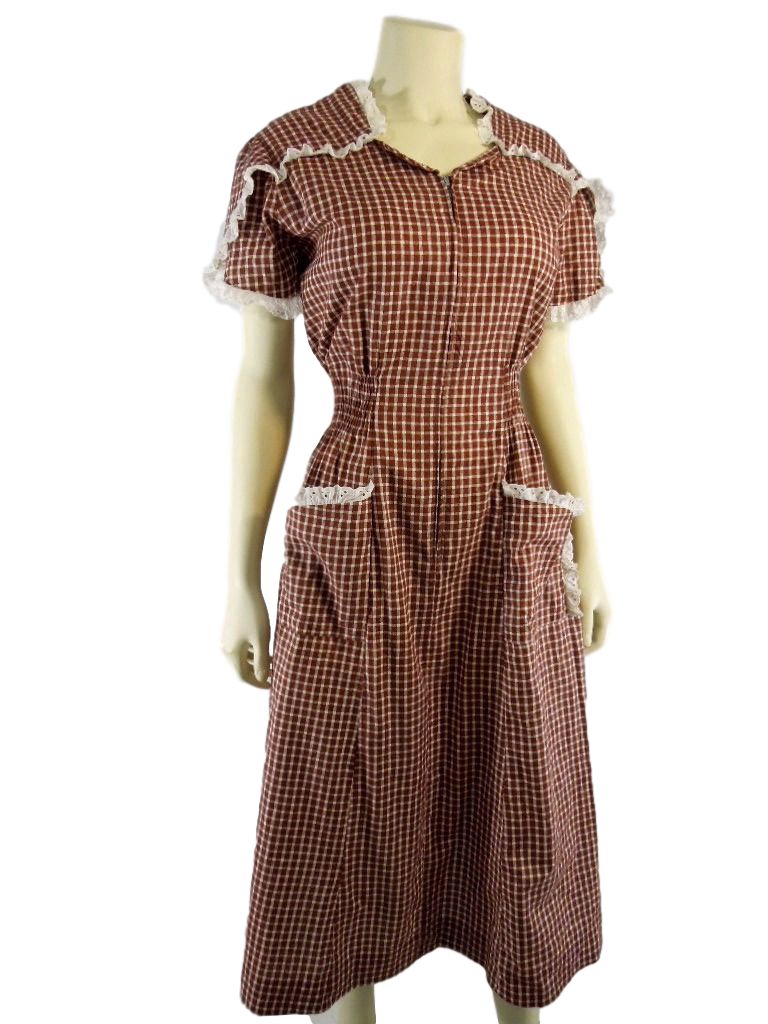 Vintage 40s 50s Princess Peggy Day Dress House Dress Brown Gingham - lg, xl, plus size Better Dresses Vintage Vintage 40s 50s Princess Peggy Day Dress House Dress Brown Gingham - lg, xl, plus size Better Dresses Vintage