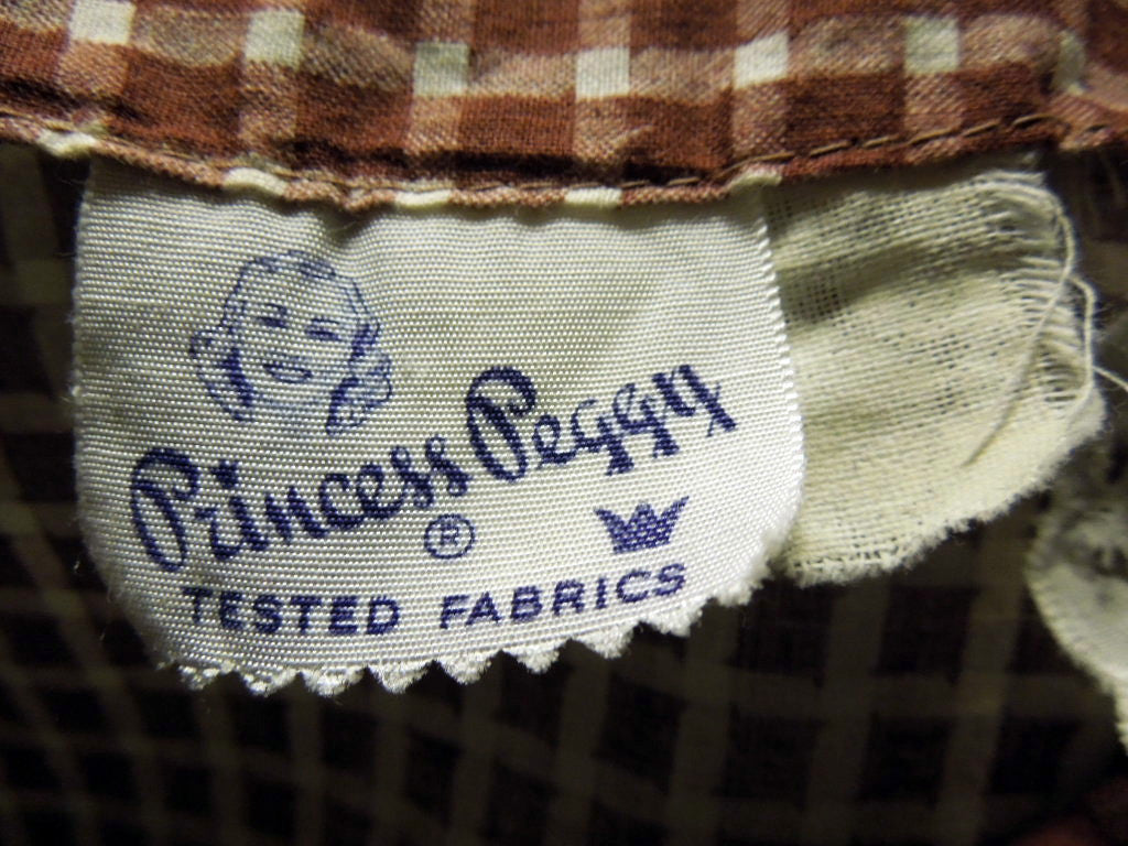 strapless open back dress Vintage 40s 50s Princess Peggy Day Dress House Dress Brown Gingham
