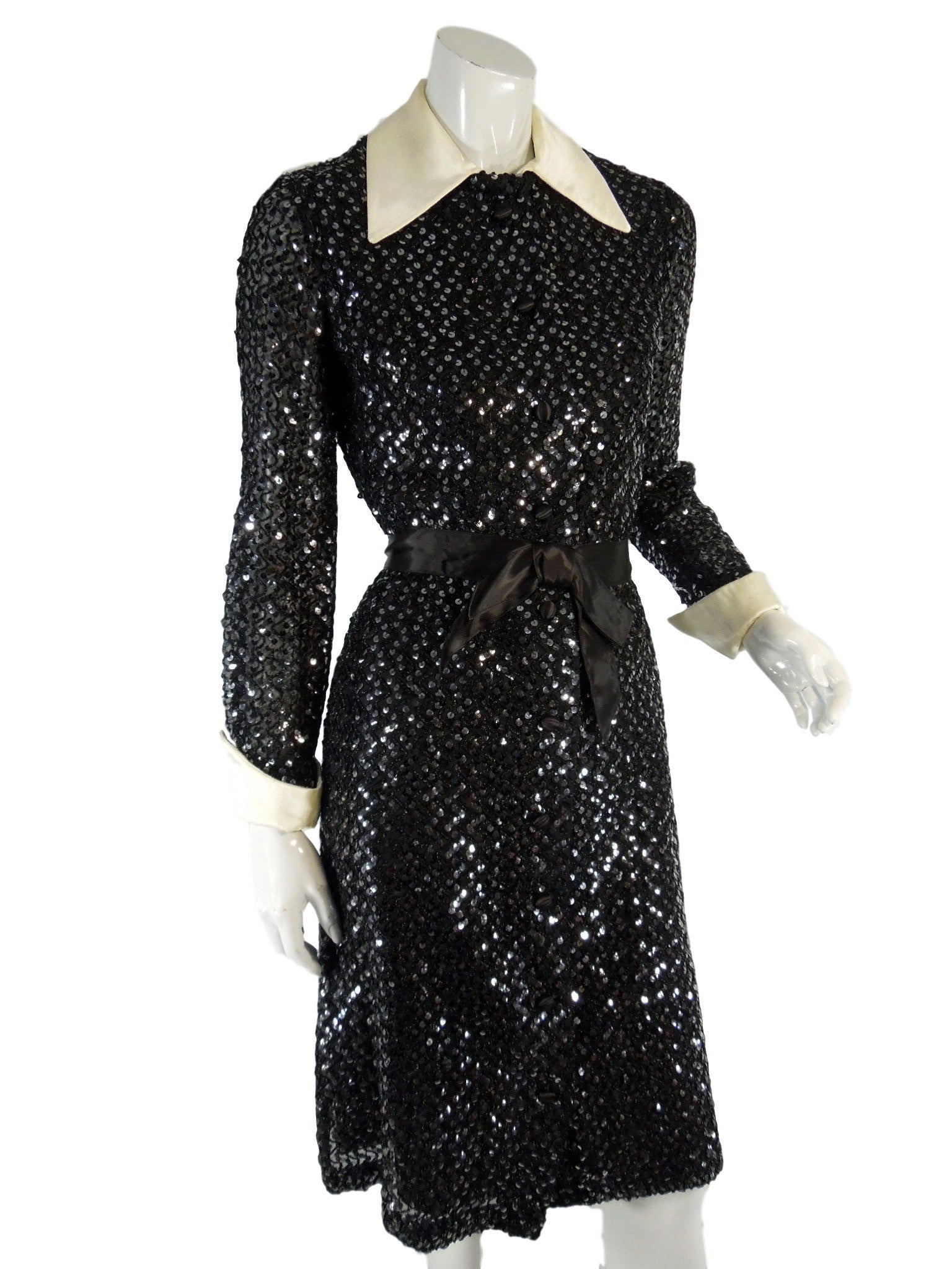 70s Black Sequined Shirtwaist Party Dress – Better Dresses Vintage 70s Black Sequined Shirtwaist Party Dress – Better Dresses Vintage