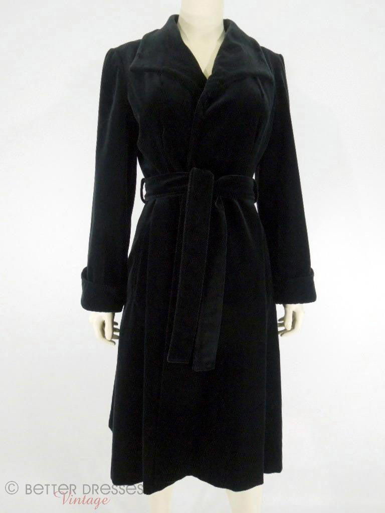 70s Black Velvet All-Weather Coat