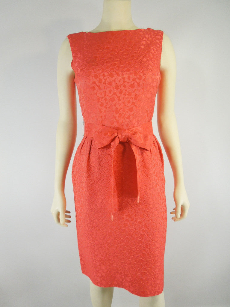 Vintage 50s 60s orange plisse wiggle dress by Ann Barry at Better Dresses Vintage.