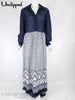 60s/70s Blue + White Embroidered Maxi - unclipped