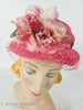 Chapeau de Paille Rose Fuchsia Années 50
