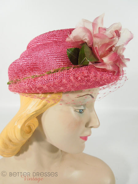 50s Fuchsia Pink Straw Hat