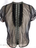 50s Black Nylon Ruffle Front Sheet Blouse at Better Dresses Vintage - close view