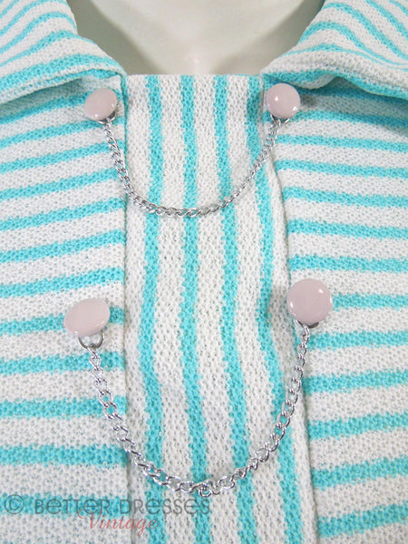 60s Aqua Stripe Shift Dress - detail