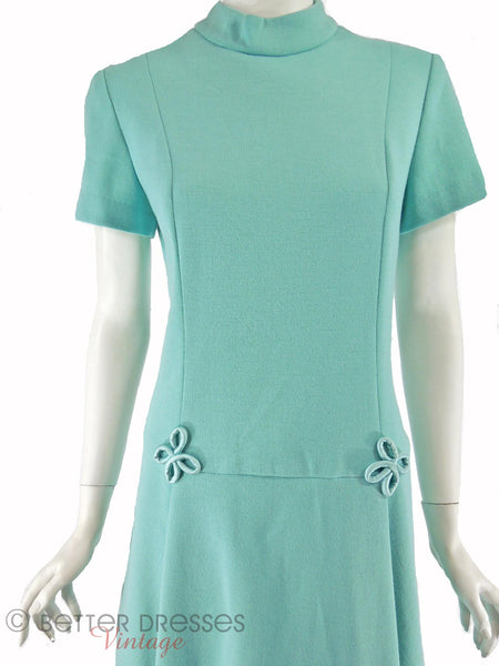 60s Aqua Shift Dress - close view