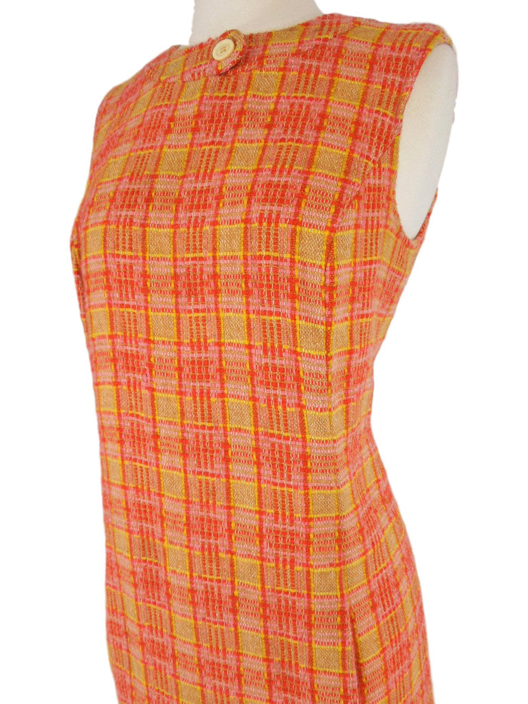 Vintage 60s Jumper Dress Sleeveless Shift in Bright Wool Plaid - med ...