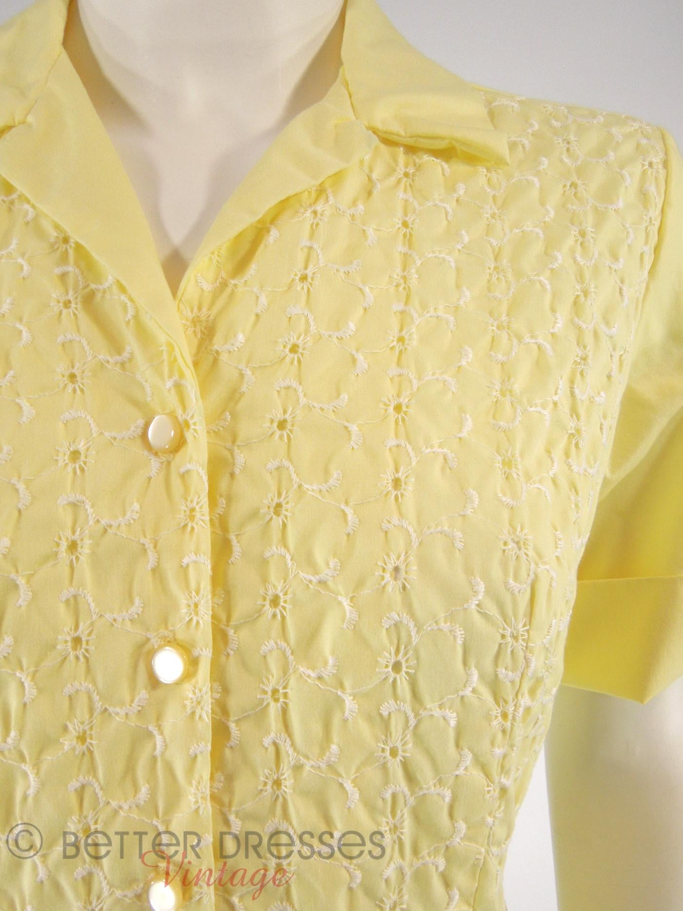 Vintage 1960s Yellow Shirtwaist Dress With White Eyelet Embroidery Vintage 1960s Yellow Shirtwaist Dress With White Eyelet Embroidery