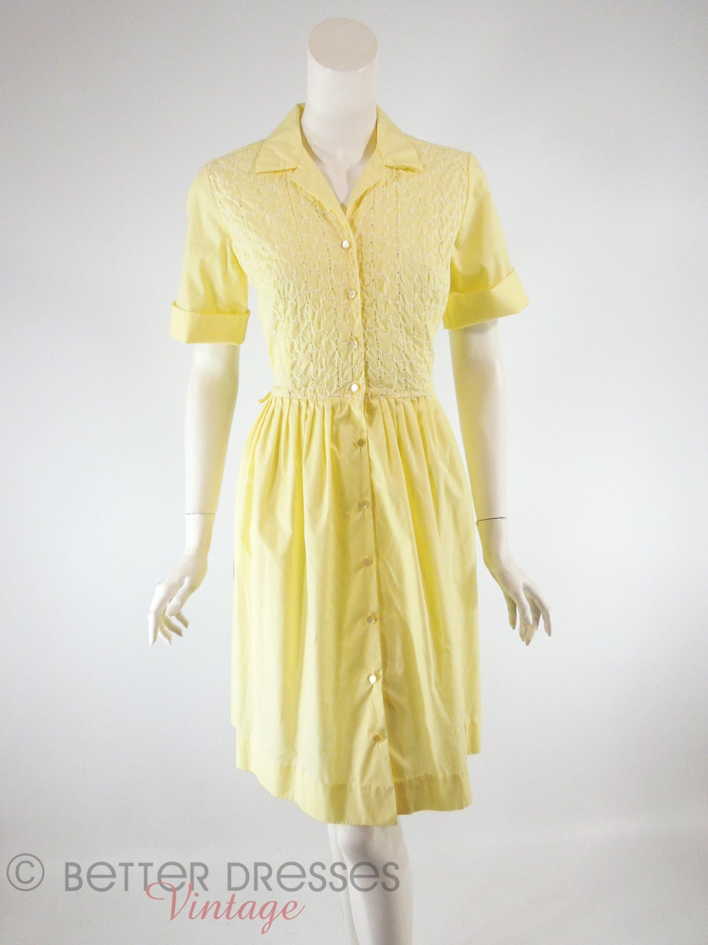 Vintage 1960s Yellow Shirtwaist Dress With White Eyelet Embroidery - sm Better Dresses Vintage Vintage 1960s Yellow Shirtwaist Dress With White Eyelet Embroidery - sm Better Dresses Vintage
