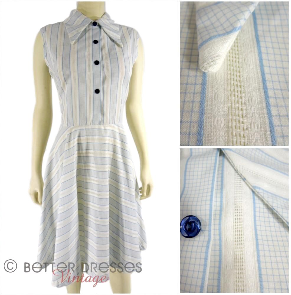 60s Full-Circle Dress in Blue and White Stripes - sm, med 60s Full-Circle Dress in Blue and White Stripes - sm, med