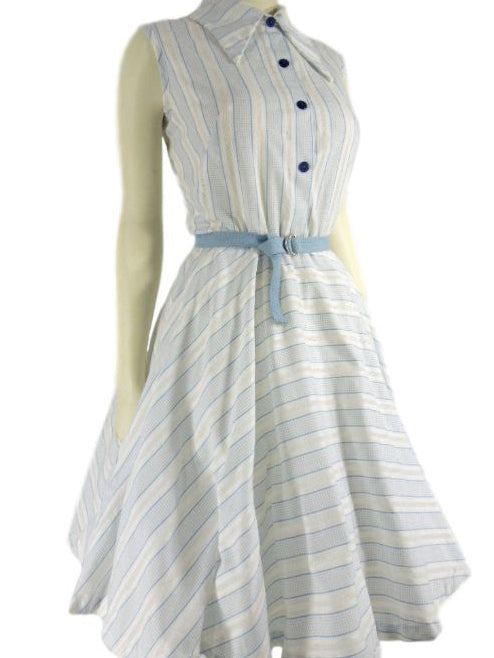 60s Full-Circle Dress in Blue and White Stripes - sm, med 60s Full-Circle Dress in Blue and White Stripes - sm, med