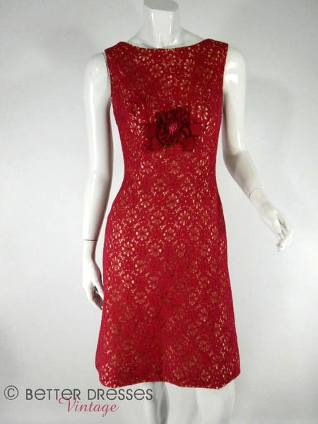 Vintage 50s 60s Cranberry red lace cocktail dress at Better Dresses Vintage.