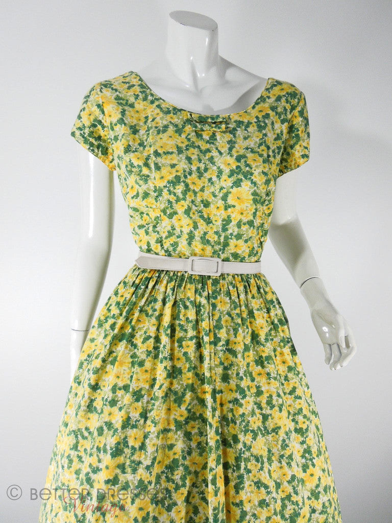Vintage 1950s 50s Circle Skirt Day Dress Cotton Floral Yellow and Green - medium Better Dresses Vintage Vintage 1950s 50s Circle Skirt Day Dress Cotton Floral Yellow and Green - medium Better Dresses Vintage