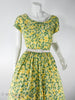 50s Yellow & Green Cotton Dress at Better Dresses Vintage. close up with belt.