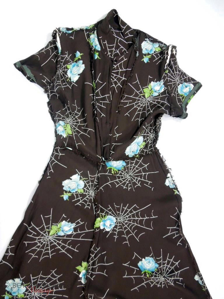 40s Brown Rayon Spider Webs & Roses Dress Better Dresses Vintage 40s Brown Rayon Spider Webs & Roses Dress Better Dresses Vintage