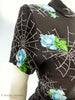 40s Brown Rayon Spider Webs & Roses Dress