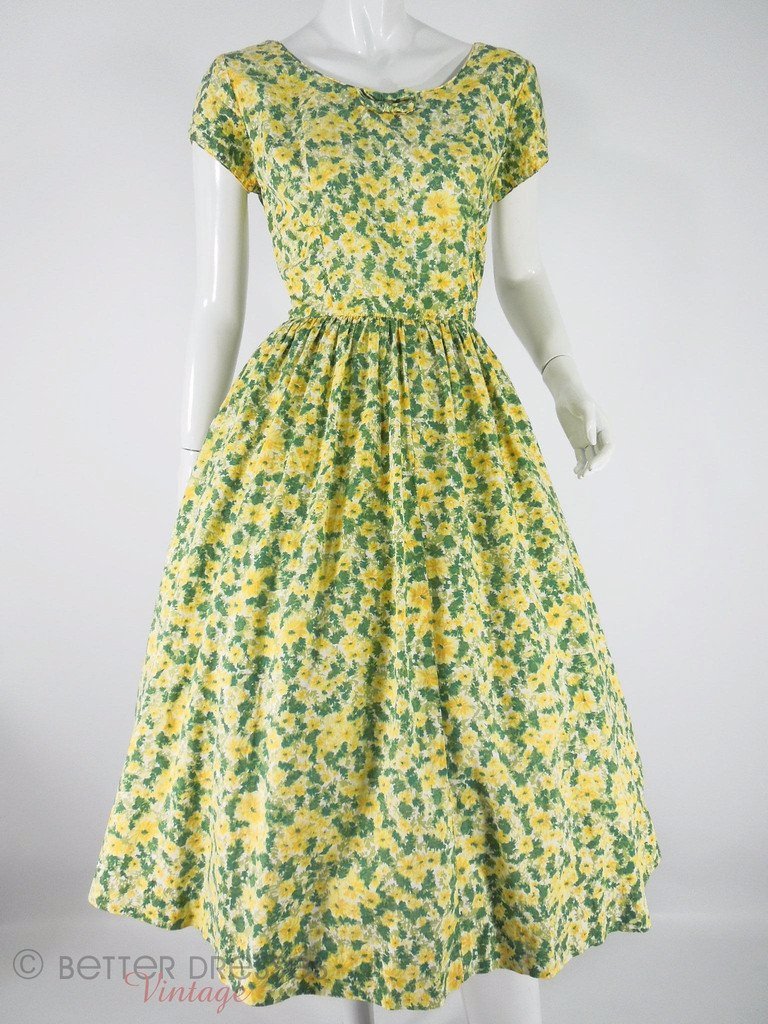 Vintage 1950s 50s Circle Skirt Day Dress Cotton Floral Yellow and Green - medium Better Dresses Vintage Vintage 1950s 50s Circle Skirt Day Dress Cotton Floral Yellow and Green - medium Better Dresses Vintage