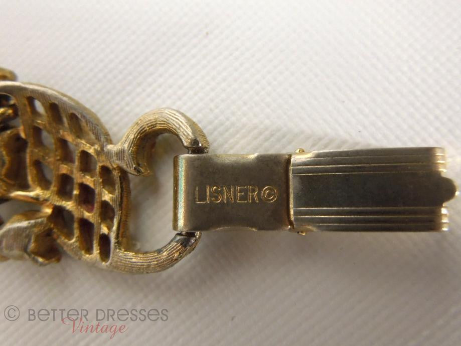 Vintage 1950s Signed Lisner Rhinestone Bracelet Goldtone