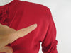 40s red rayon ruffle front dress at Better Dresses Vintage - armpit area close up