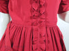 40s red rayon ruffle front dress at Better Dresses Vintage - waist close up