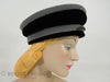 1950s Black & gray nautical beret hat by Cecille Lorraine at Better Dresses Vintage. Side view.