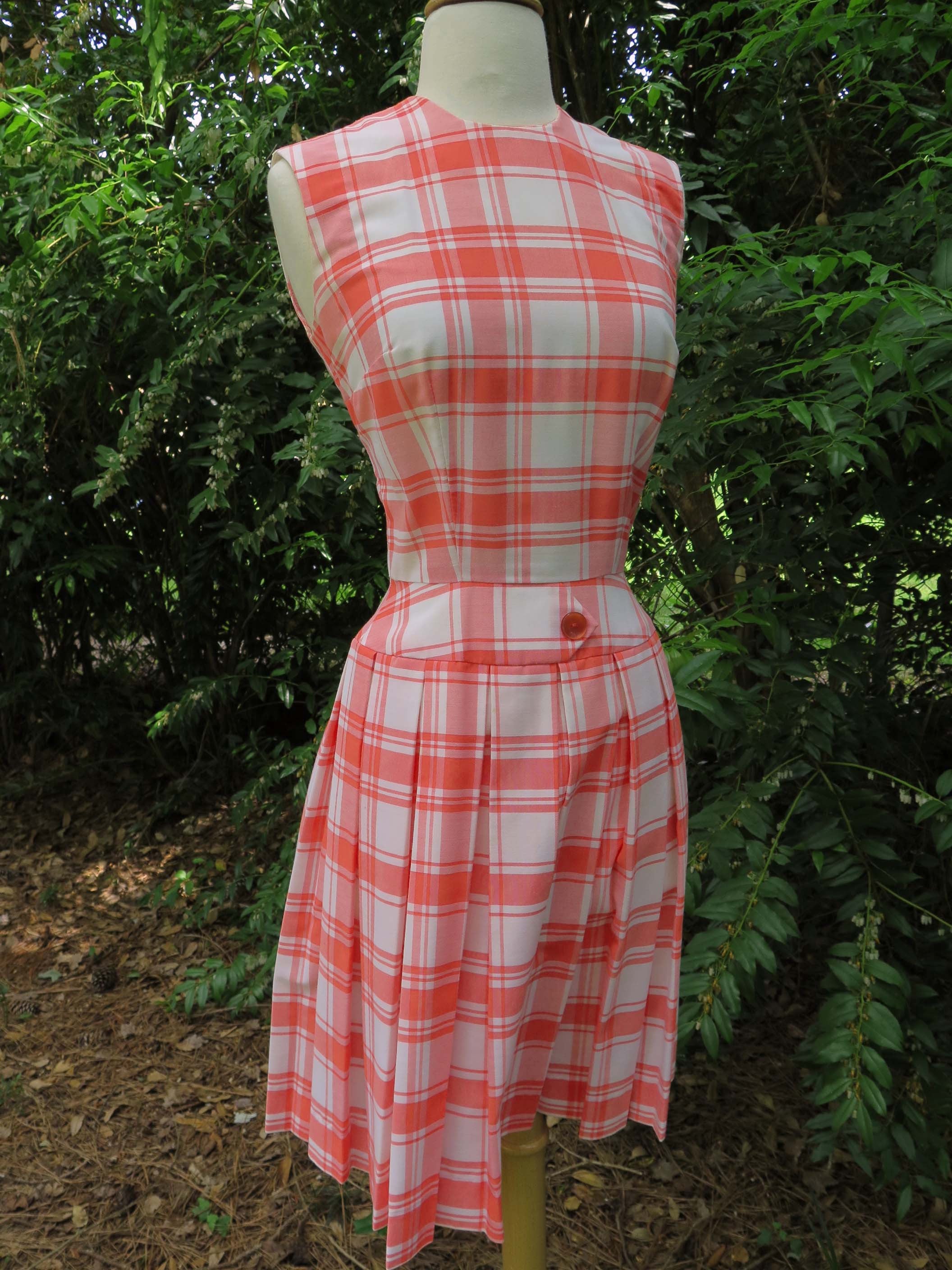 orange plaid dress - Sleeveless Mini Dress - Cute A-Line Dress weather styling Orange and chocolate plaid dress