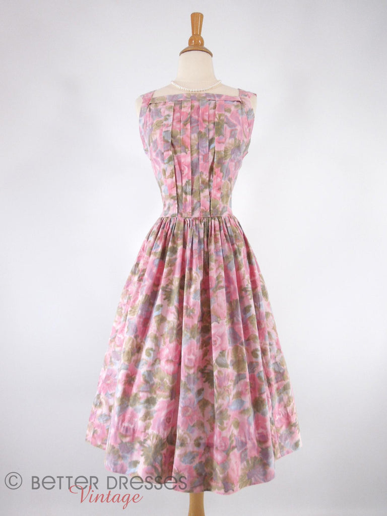 50s/60s Full-Skirted Floral Dress - front