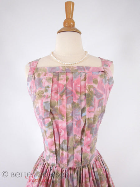 50s/60s Full-Skirted Floral Dress - close up