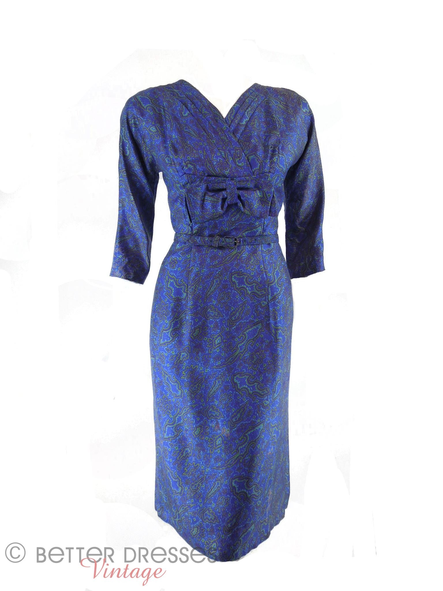 Vintage 1950s Dress in Blue Floral Silk - med Better Dresses Vintage Vintage 1950s Dress in Blue Floral Silk - med Better Dresses Vintage