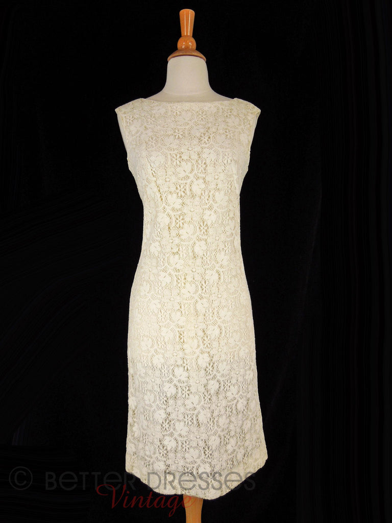 60s Cream Lace Sheath - front view