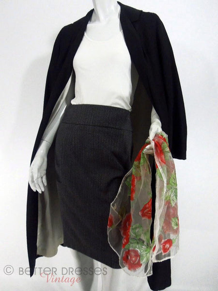 50s Black Silk Duster Coat