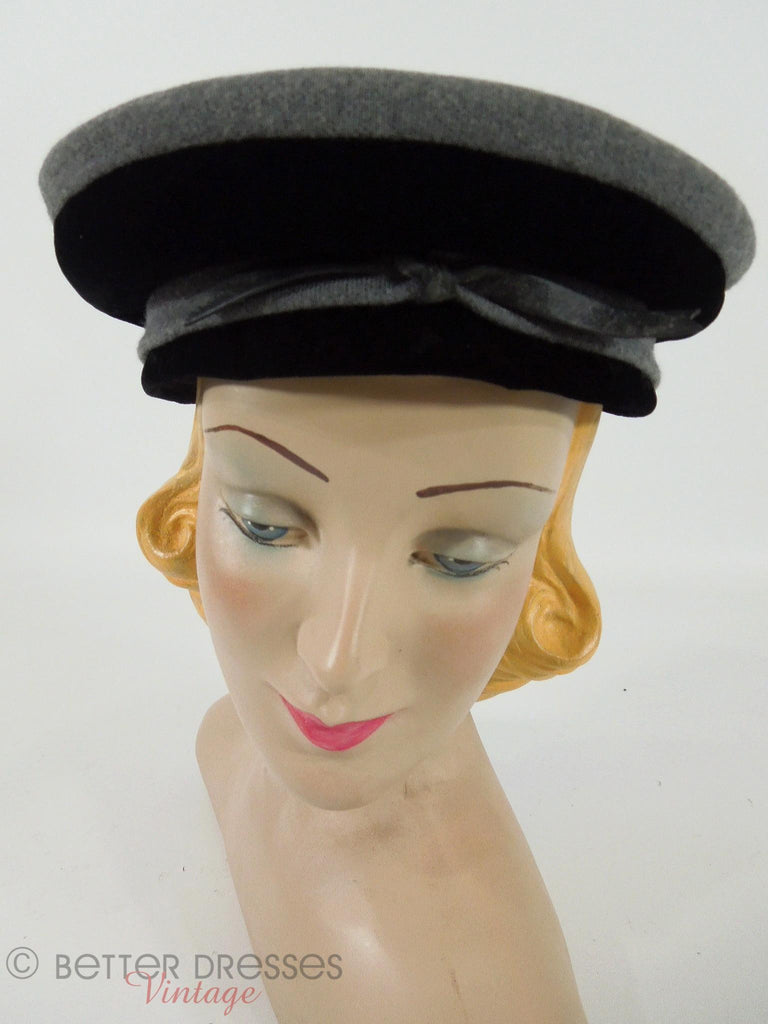 1950s Black & gray nautical beret hat by Cecille Lorraine at Better Dresses Vintage.