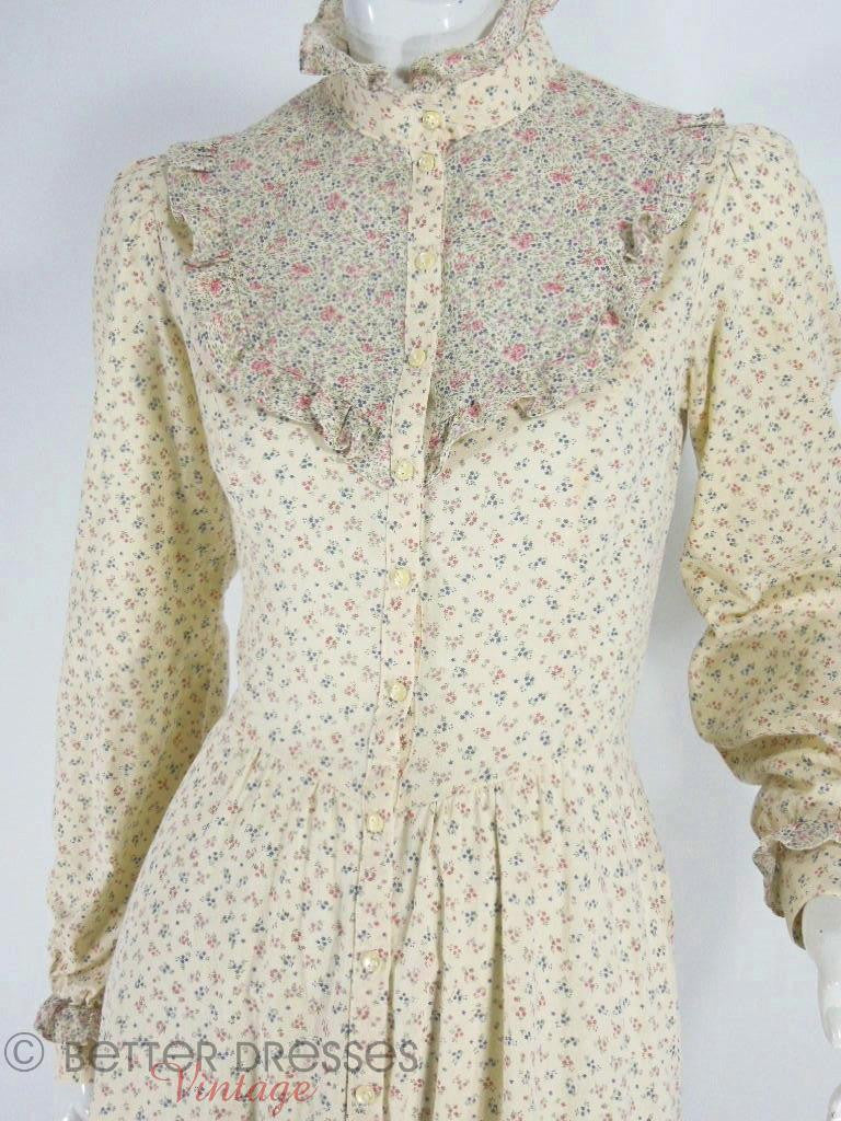 70s Gunne Sax Cream Floral Neo-Victorian Dress at Better Dresses - close view
