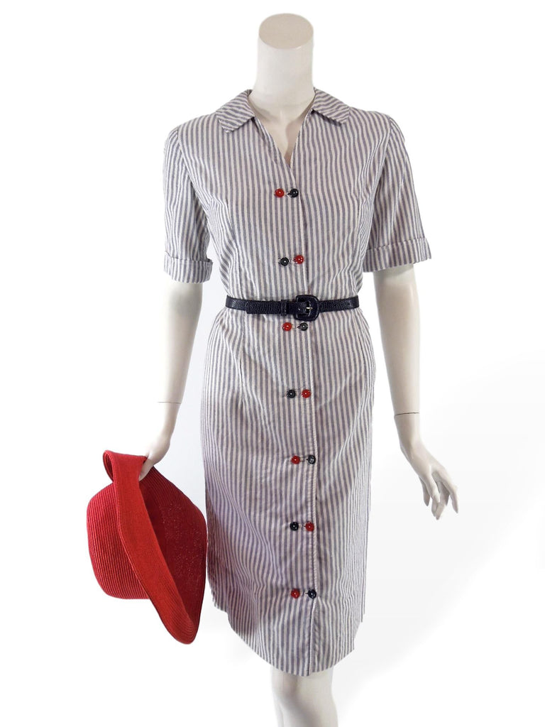 Vintage Patriotic Red White and Blue Shift Shirtwaist Dress