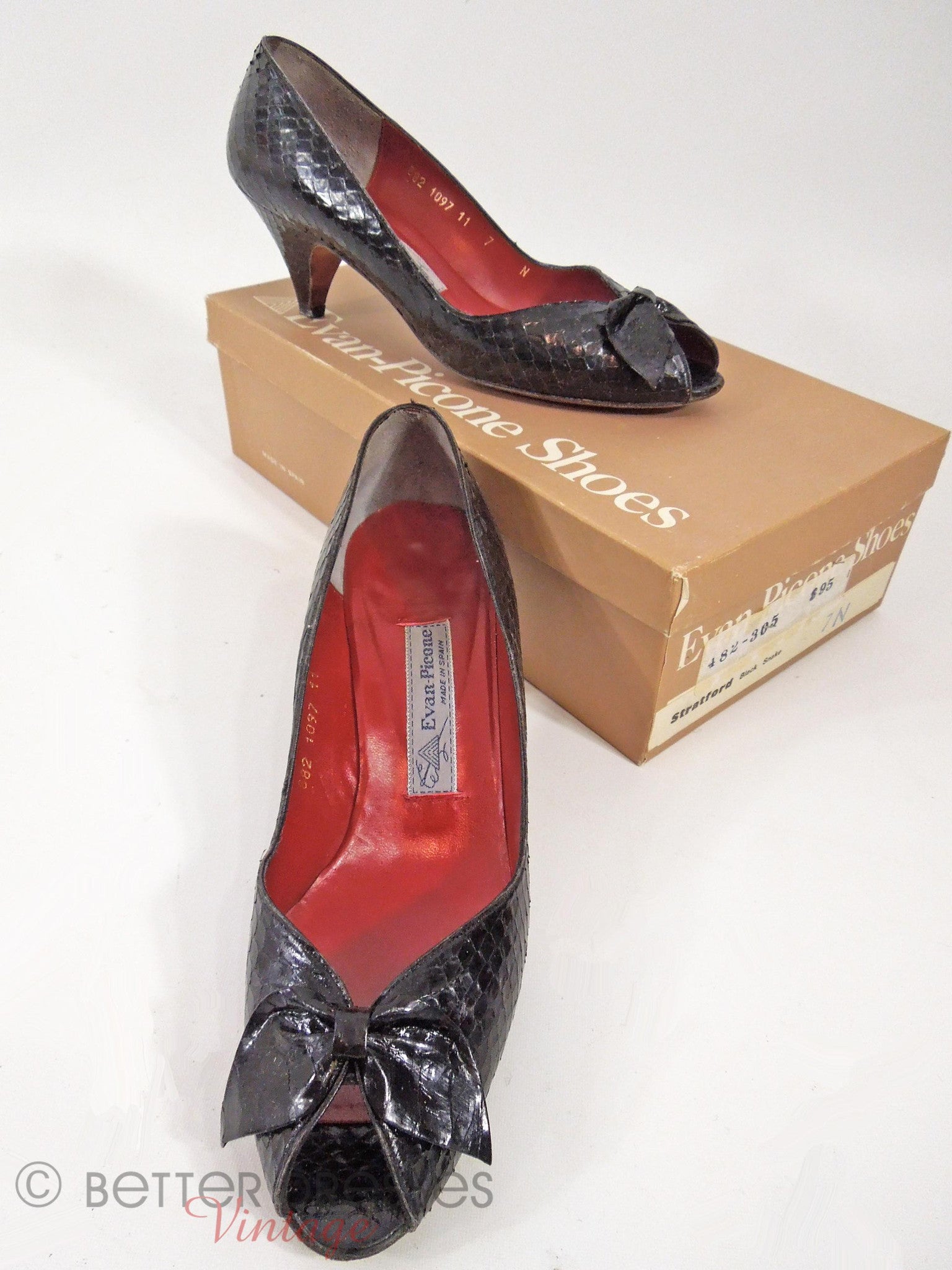 80s Black Snakeskin Pumps Peep-Toe Shoes - 7N – Better Dresses Vintage