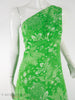 70s Priscilla of Boston Green Fern Print One-Shoulder Maxi Bridesmaid Formal Gown and Wrap at Better Dresses Vintage. close view.