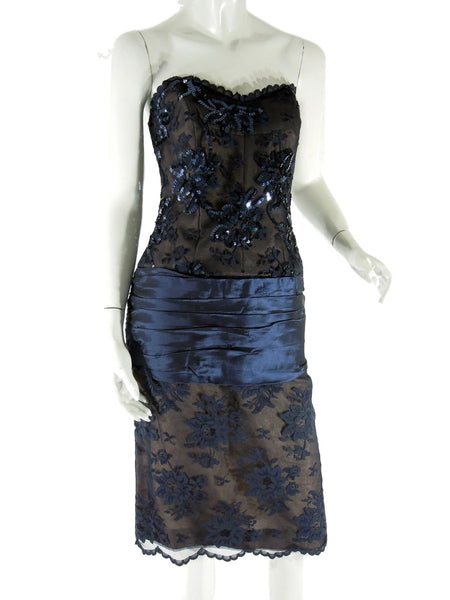 80s Blue Lace Party Dress - worn strapless