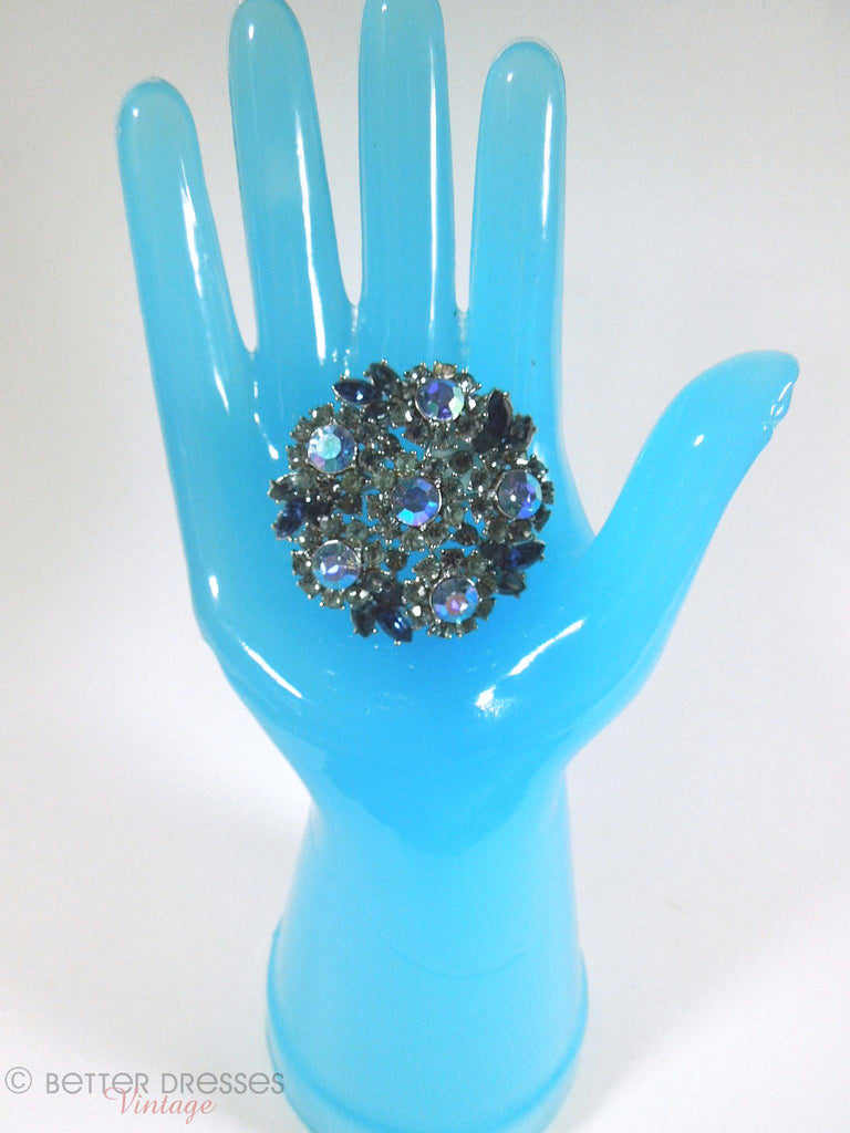 60s Crown Trifari Blue AB Brooch