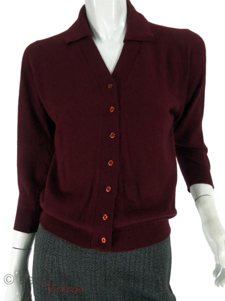 50s Burgundy Cashmere Cardigan Sweater