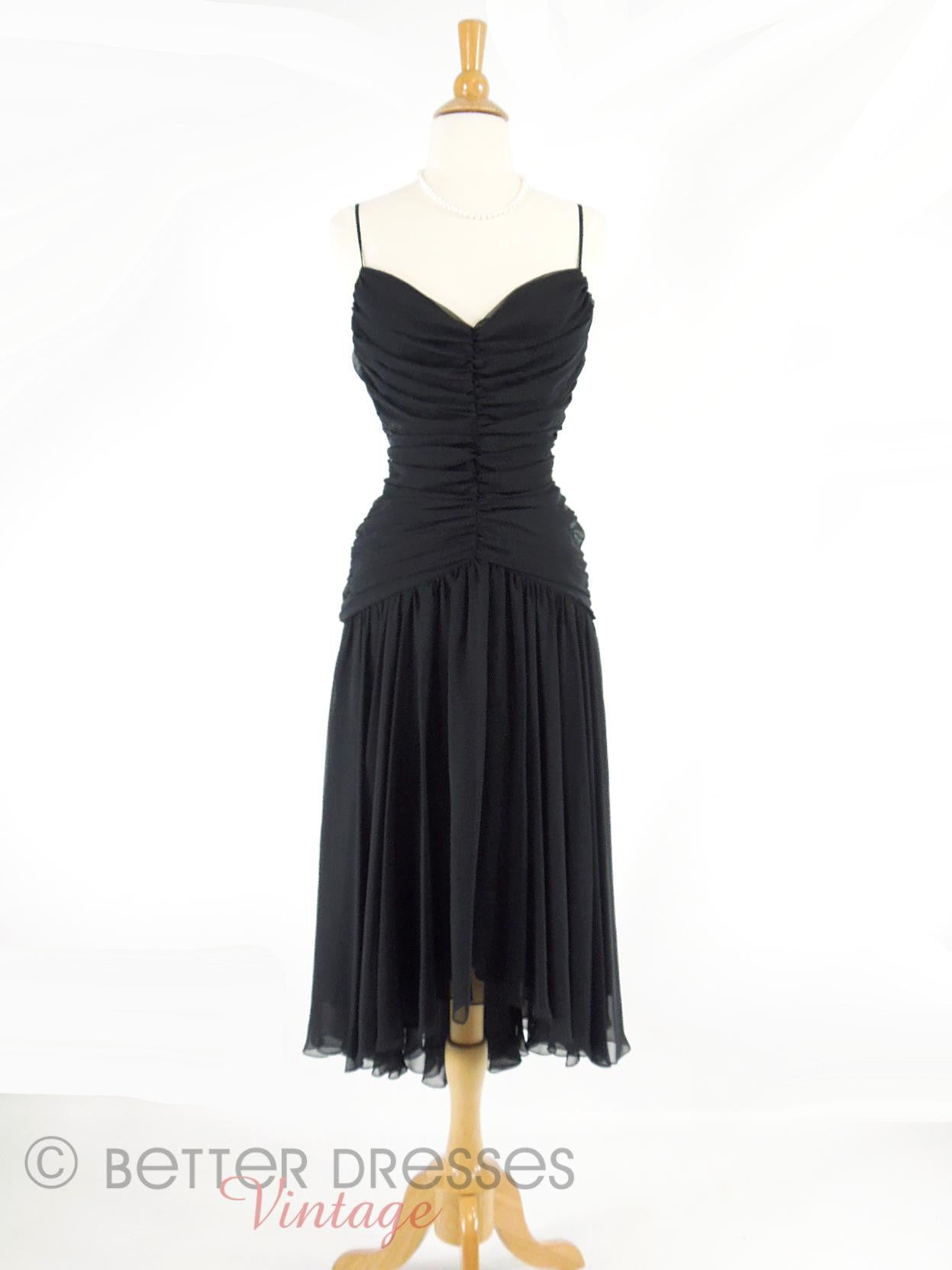 Vintage 1980s Little Black Party Dress Sexy Ruched Chiffon Cocktail - sm Better Dresses Vintage Vintage 1980s Little Black Party Dress Sexy Ruched Chiffon Cocktail - sm Better Dresses Vintage