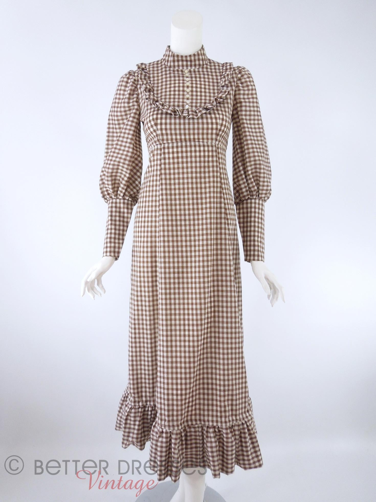 Vintage 1970s Maxi Dress Neo-Victorian Brown Gingham - sm Better Dresses Vintage Vintage 1970s Maxi Dress Neo-Victorian Brown Gingham - sm Better Dresses Vintage